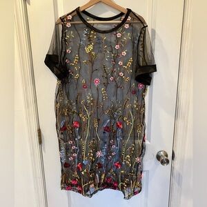 🎉 3/$15 Sheer Mesh Floral Embroidered Black Dress